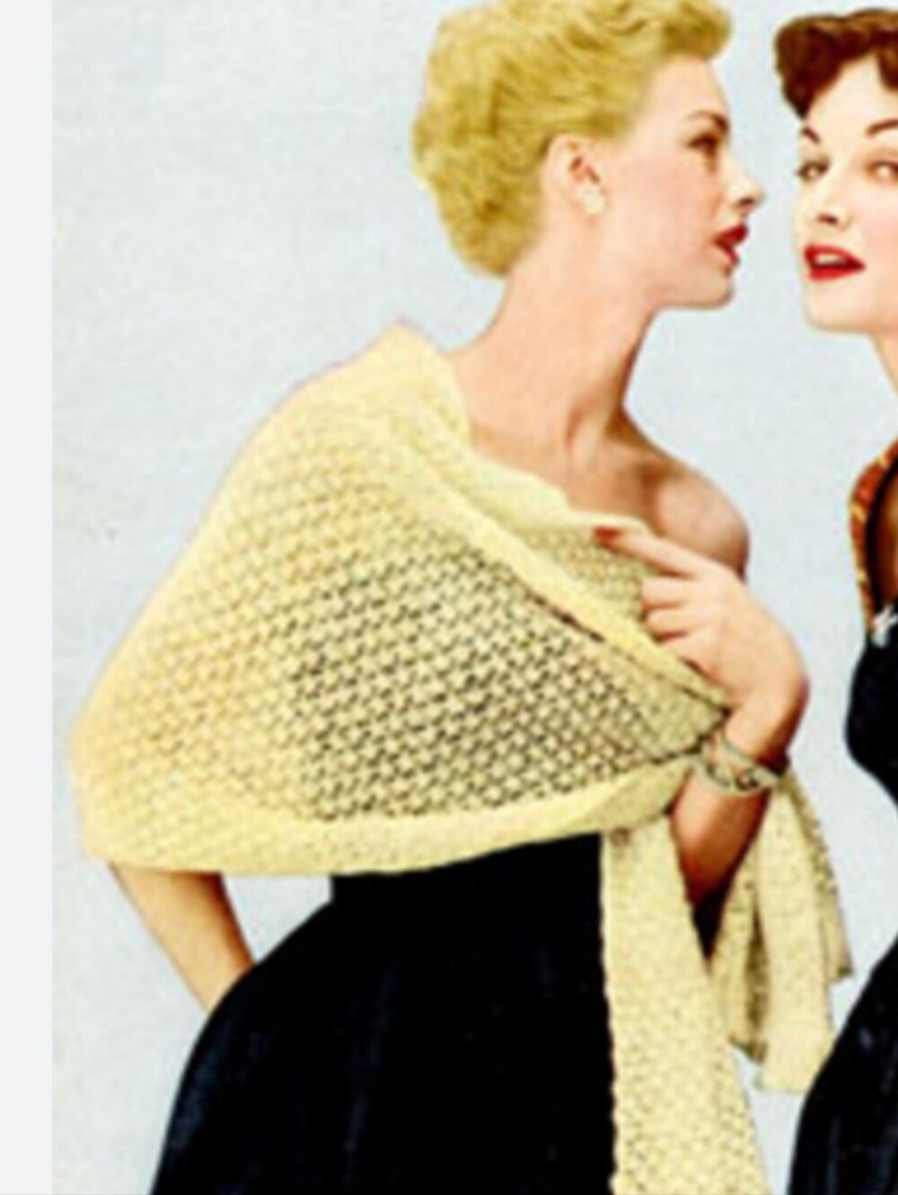 VTG Italien hand knit cream wool mohair shawl shrug wrap tie up classy 50s O/S - Picture 3 of 8